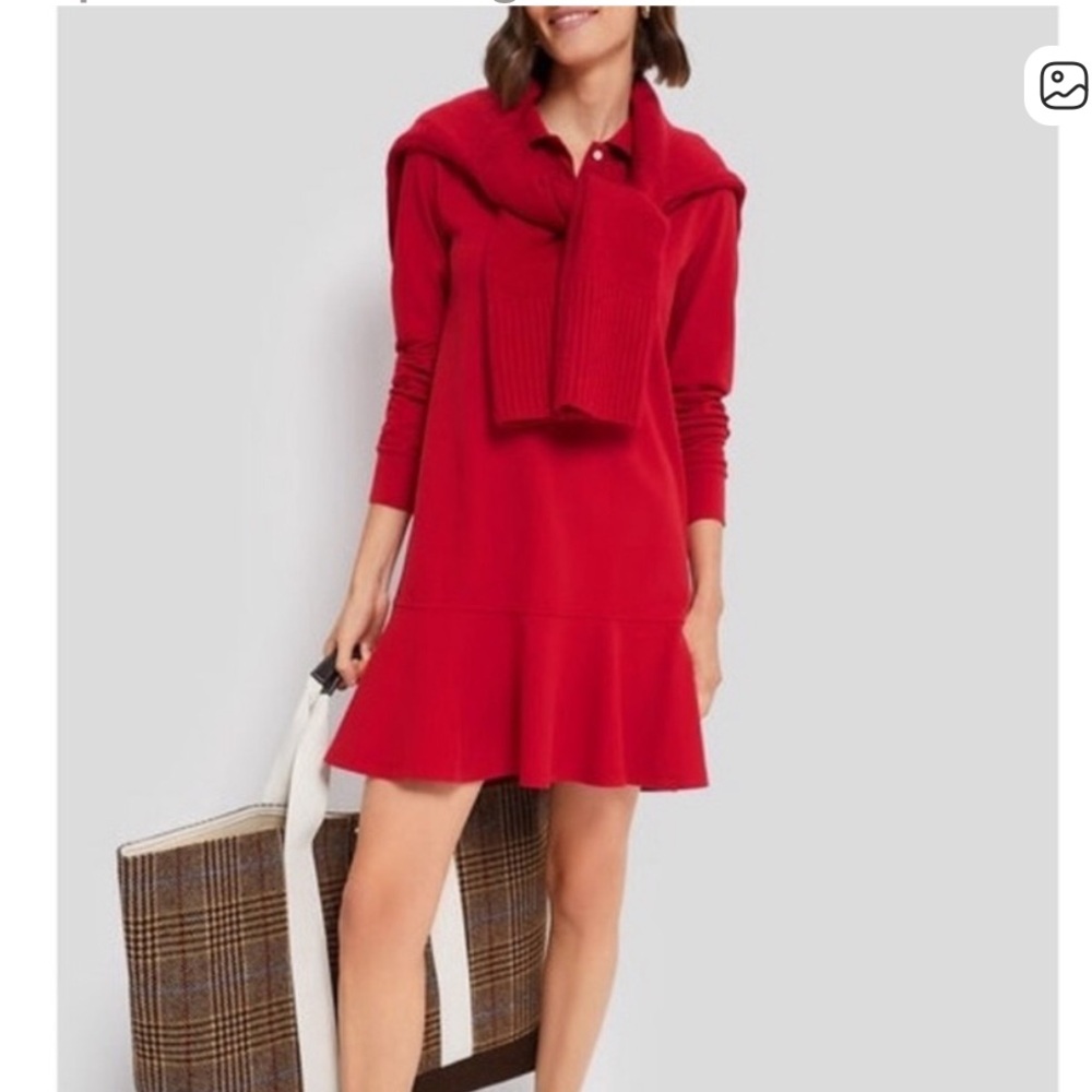 New Tucknuck Red Long-Sleeve May Polo Pique ruffle hem dress.